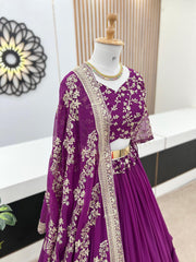 Captivating  Purple Color Heavy Embroidery Sequence Work Lehengha Choli