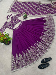 Captivating  Purple Color Heavy Embroidery Sequence Work Lehengha Choli