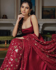 Classic Plain Red Color Georgette Gown