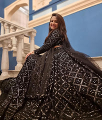 Superhit  Thread Sequence Work Black Color Lehenga Choli