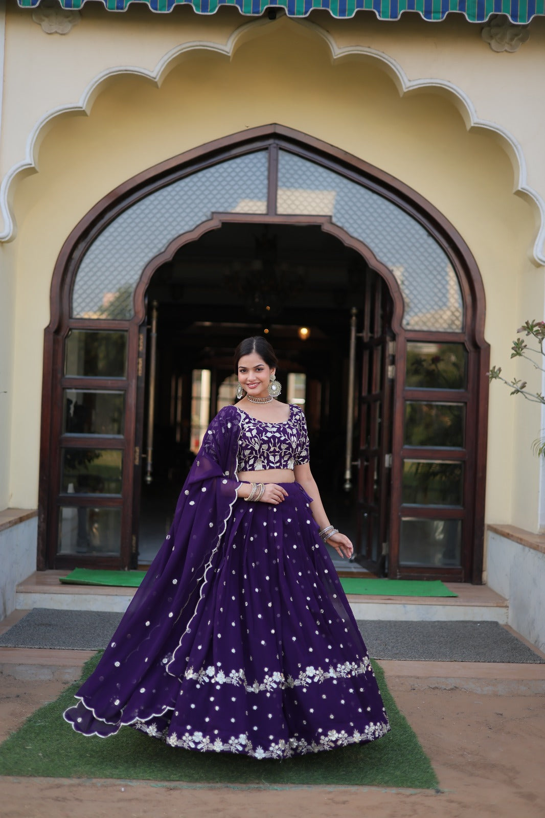 Preferable Sequins Embroidered Work Blue Color Lehenga Choli