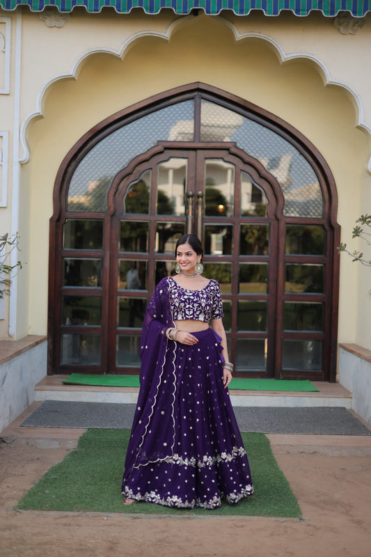 Preferable Sequins Embroidered Work Blue Color Lehenga Choli