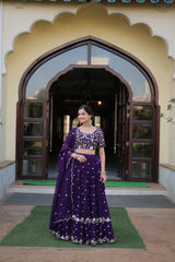 Preferable Sequins Embroidered Work Blue Color Lehenga Choli