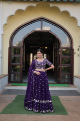 Preferable Sequins Embroidered Work Blue Color Lehenga Choli