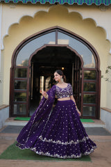 Preferable Sequins Embroidered Work Blue Color Lehenga Choli