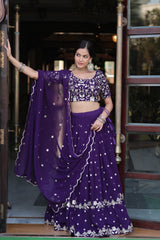 Preferable Sequins Embroidered Work Blue Color Lehenga Choli