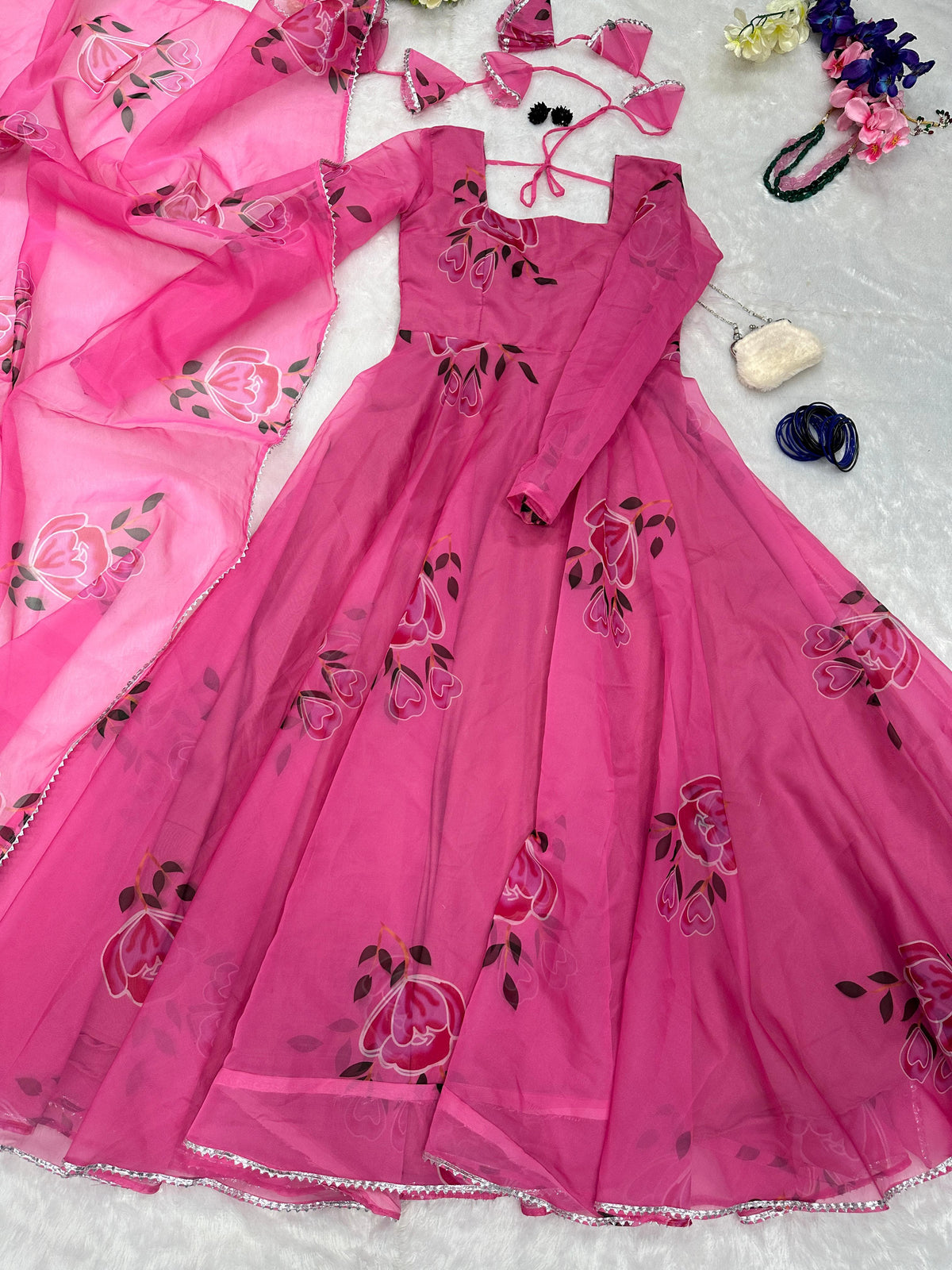 Outstanding Digital printed Pink Color Gown