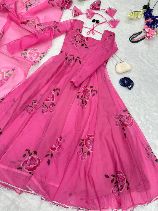 Outstanding Digital printed Pink Color Gown