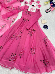 Outstanding Digital printed Pink Color Gown