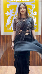 Glimmering Sequence Embroidery Work Black Saree