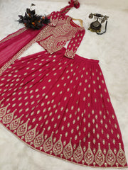 Wonderful Embroidery Sequence Pink Color Top With Lehenga