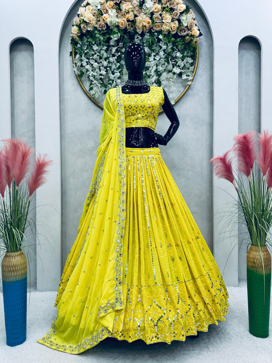 Marriage Special Embroidery Work Yellow Color Lehenga Choli