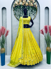 Marriage Special Embroidery Work Yellow Color Lehenga Choli