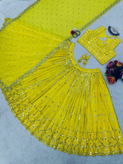 Marriage Special Embroidery Work Yellow Color Lehenga Choli