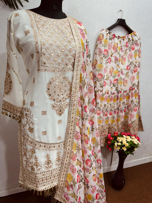 Outstanding Sequins Work Multi Color Sharara Suit