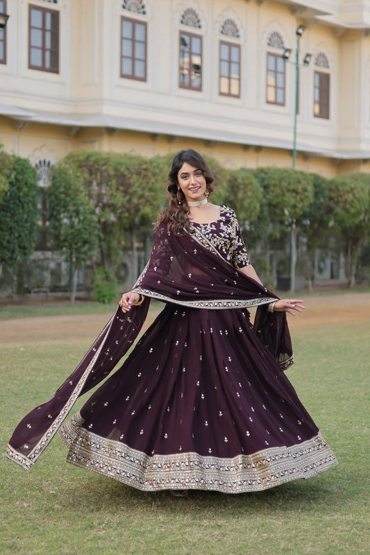 Delightful Maroon Color Sequins Embroidered work Maroon Color Lehenga Choli