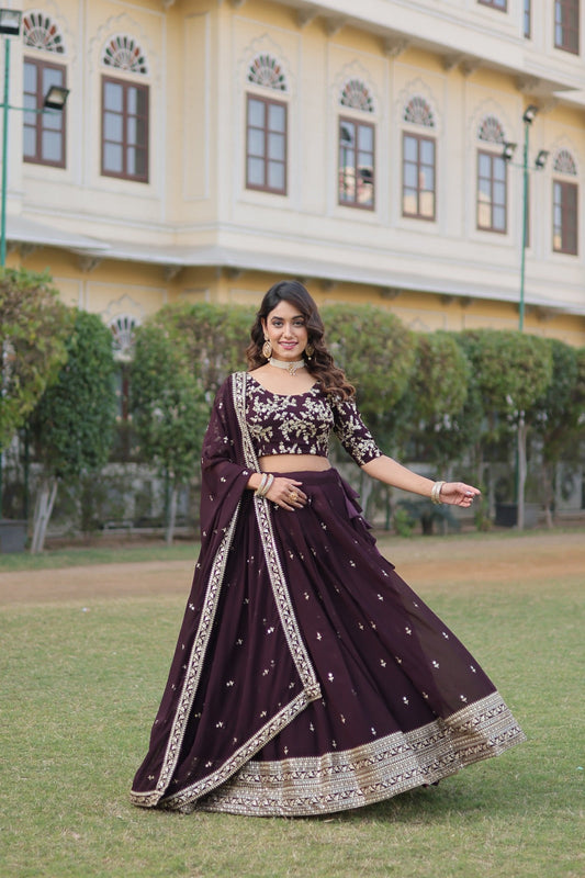 Delightful Maroon Color Sequins Embroidered work Maroon Color Lehenga Choli