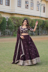 Delightful Maroon Color Sequins Embroidered work Maroon Color Lehenga Choli