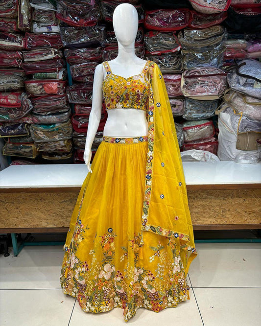 Haldi Wear Embroidered Work Yellow Color Lehenga Choli