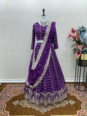 Captivating Embroidery With Sequence Work Blue Color Purple Color Lehenga Choli