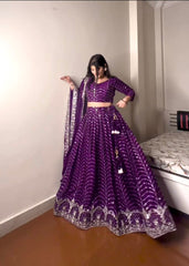 Captivating Embroidery With Sequence Work Blue Color Purple Color Lehenga Choli