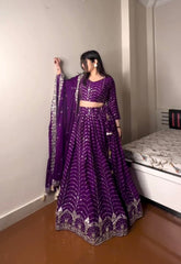 Captivating Embroidery With Sequence Work Blue Color Purple Color Lehenga Choli