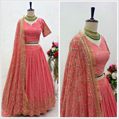 Lovely  Peach Color Sequences Embroidery Work Lehenga Choli