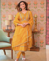 Mesmerizing Kodi And Sequence Embroidery Work Yellow Color Anarkali Suit