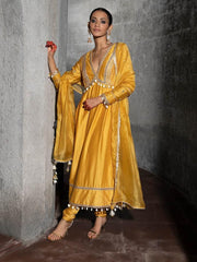 Mesmerizing Kodi And Sequence Embroidery Work Yellow Color Anarkali Suit