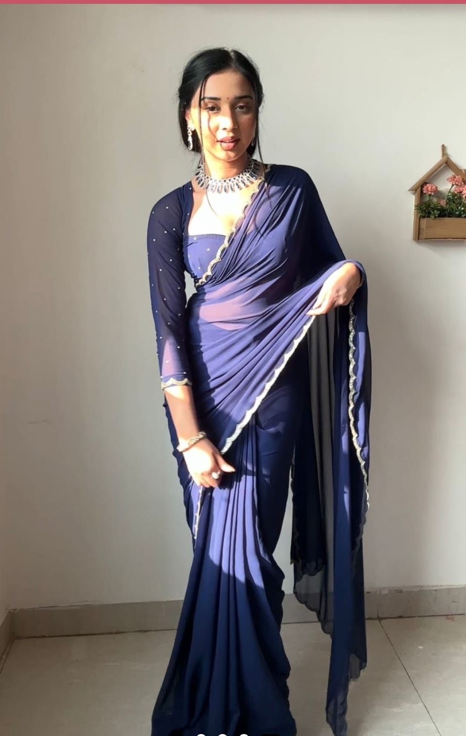 Charming Beautiful Handwork Blue Color Saree