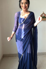 Charming Beautiful Handwork Blue Color Saree