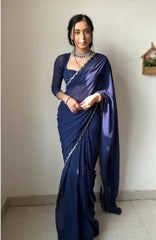 Charming Beautiful Handwork Blue Color Saree