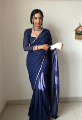 Charming Beautiful Handwork Blue Color Saree