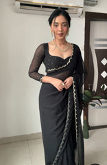 Charming Beautiful Handwork Black Color Saree