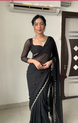 Charming Beautiful Handwork Black Color Saree