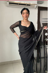 Charming Beautiful Handwork Black Color Saree