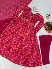 Innovative  Hand Work Pink Color Long Aliacut Anarkali Suit