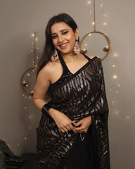 Captivating Black Color Sequence Work Saree