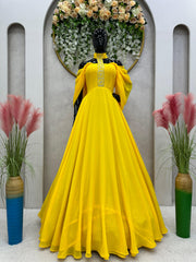 Fancy Pattern Yellow Color Gown