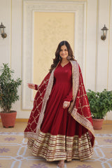 Fantastic Embroidery Sequence Maroon Color Gown