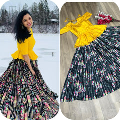 Flattering  Embroidery Thread work Yellow Color Top With Lehenga