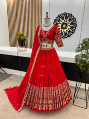 Bridal Wear Thread Embroidery Sequence Work Red Color Lehenga Choli