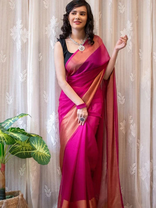 Awesome Ready To Wear Pink  Color Saree