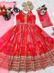 Captivating Embroidered Sequence work Red Color Gown