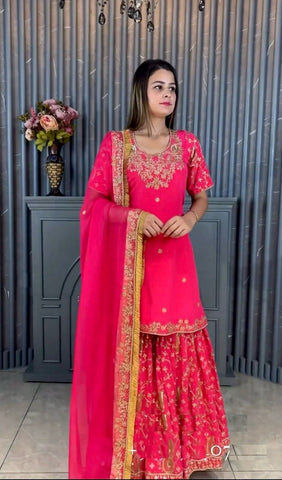 Captivating Embroidery Work Pink Color Sharara Suit
