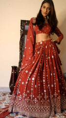 Wedding Wear Sequences Embroidery Work Red Color Lehenga Choli