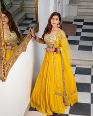 Delightful Haldi Wear Sequence Embroidery Work Yellow Color Lehenga Choli