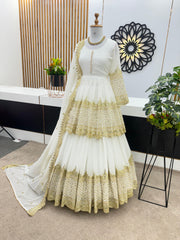 Mesmerizing Embroidery Sequence Work White Color Top With Lehenga