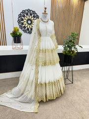 Mesmerizing Embroidery Sequence Work White Color Top With Lehenga