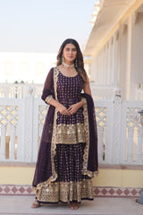 Presenting Sequins Thread Embroidered work Purple Color Sharara Suit